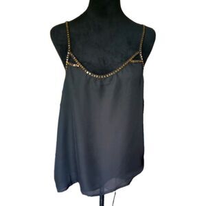Venus Women's M Black Camisole With Intricate Gold Beaded Criss Cross Design